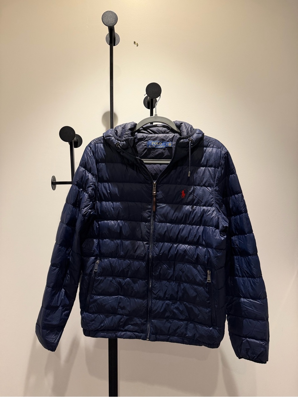 Ralph Lauren Navy Quilted Hooded Puffer Jacket with Red Polo Logo - Kids